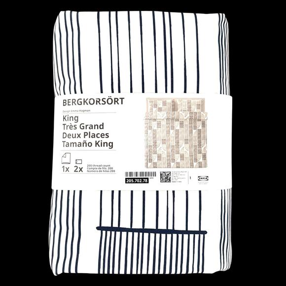IKEA BERGKORSORT White & Gray King Duvet Cover & Pillowcases - Picture 1 of 3